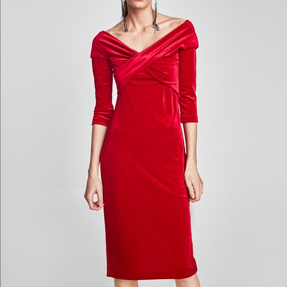 zara red velvet dress